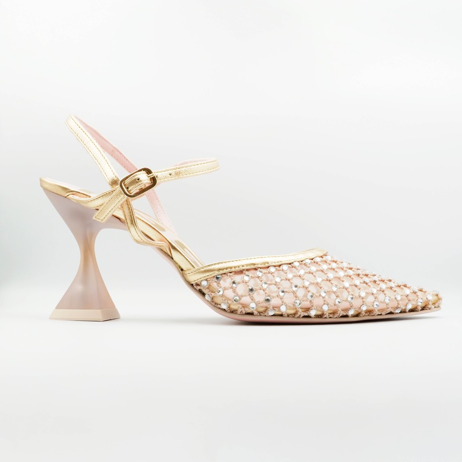 Slingback Esteban Calzature | Ras - Slingback A Punta Platino Impreziosita Da Cristalli