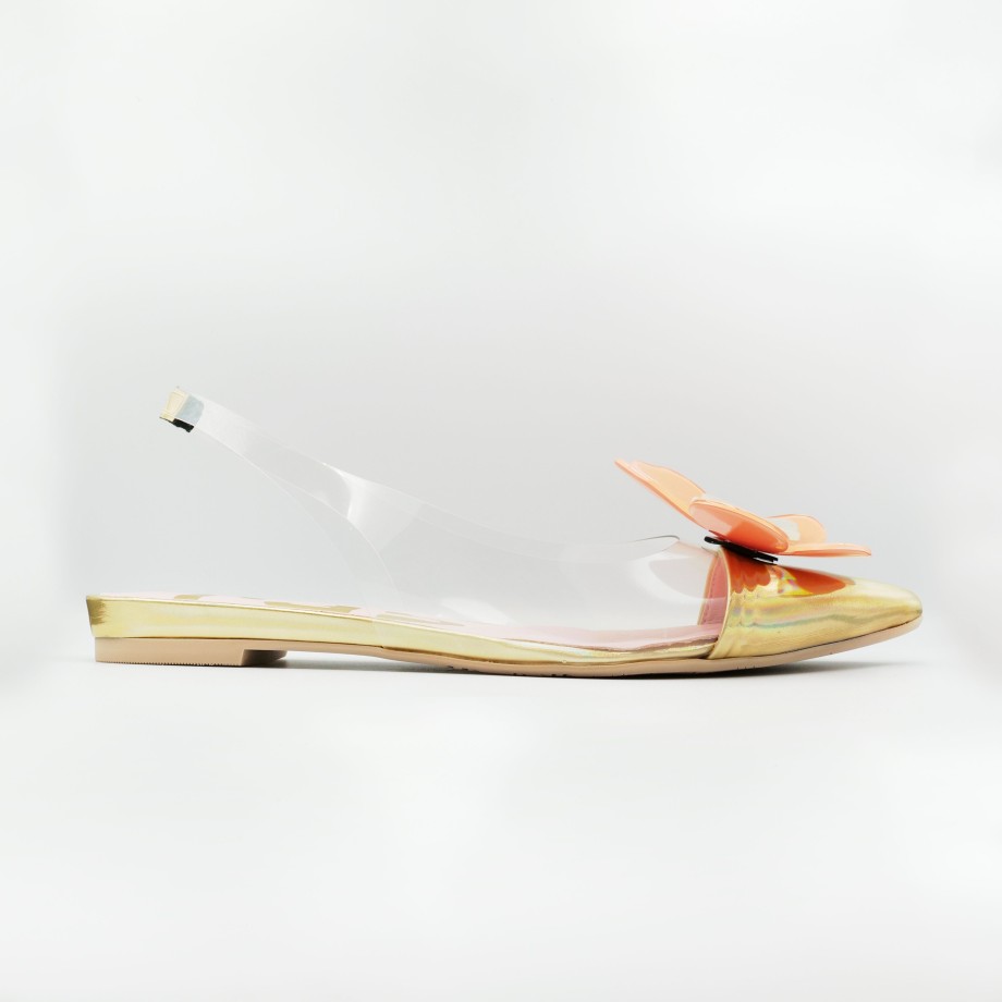 Slingback Esteban Calzature | Ras - Slingback Bassa In Vinile Trasparente E Platino Con Accessorio Fiore