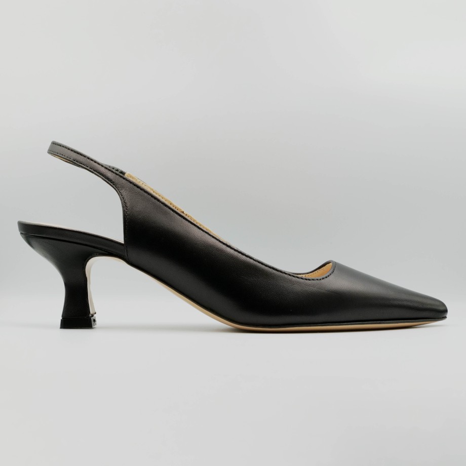 Slingback Esteban Calzature | Aglaja - Slingback In Pelle Nera Tacco Basso E Morbido