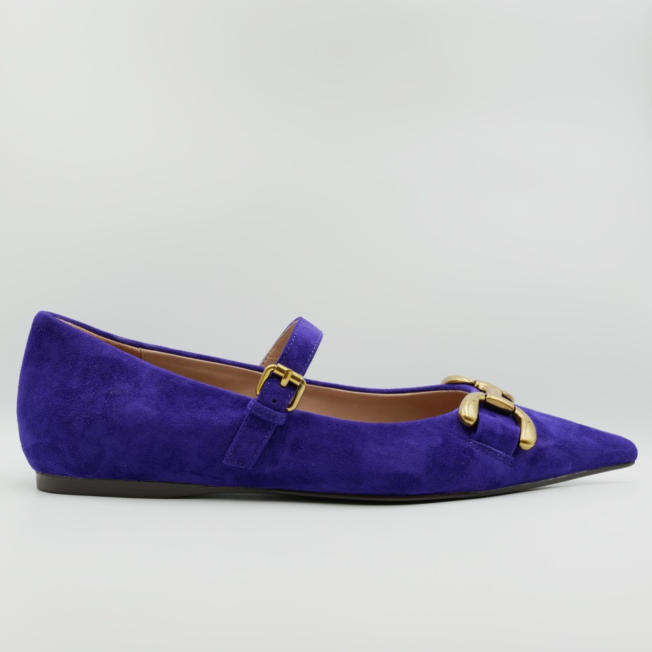 Ballerine Esteban Calzature | Ballerine A Punta In Camoscio Blu Elettrico Con Fibbia Bibi Lou