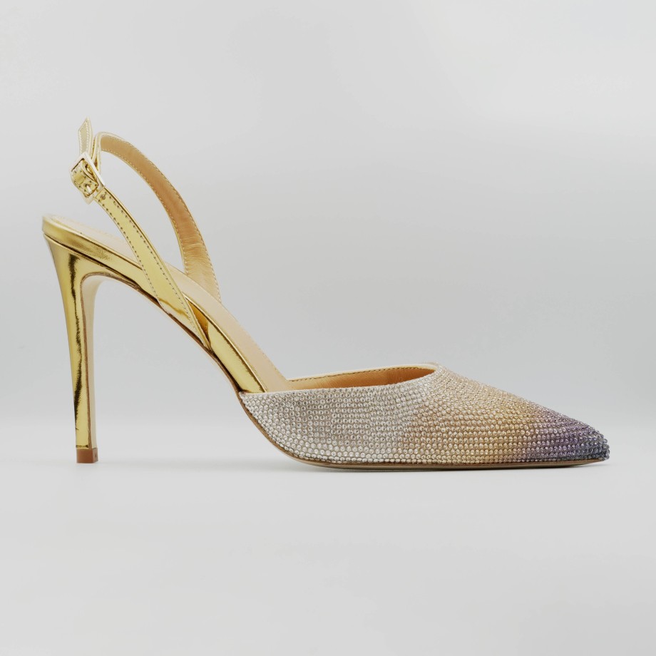 Slingback Esteban Calzature | Chantal - Slingback In Pelle E Strass Con Tacco Alto